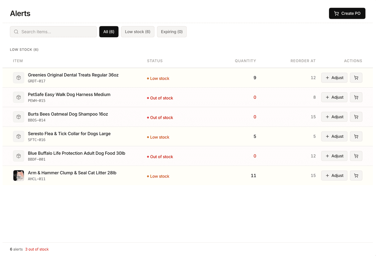 Stockria alerts and notifications