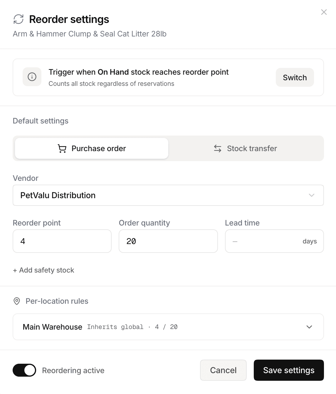 Stockria low-stock alerts dashboard
