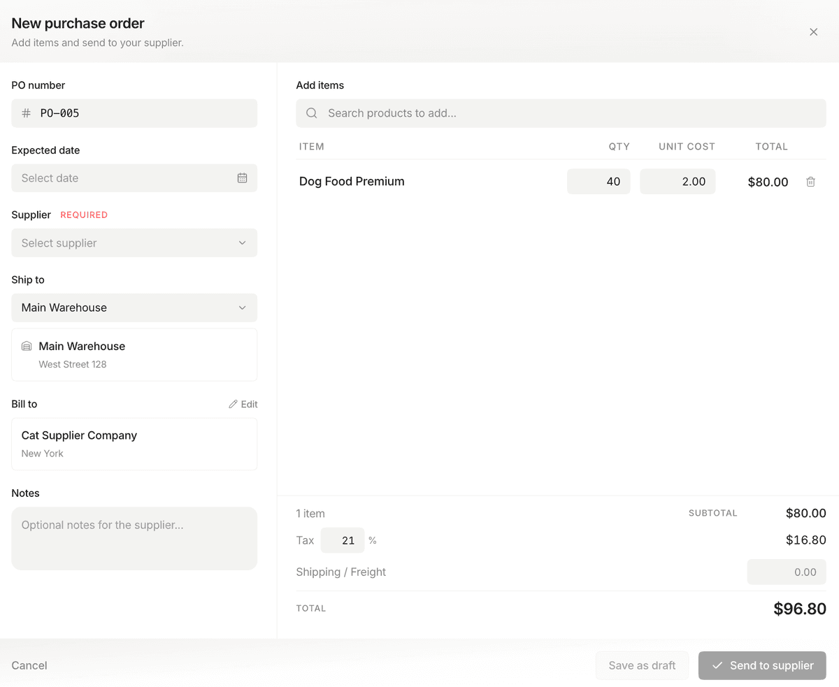 Stockria restock and purchase order