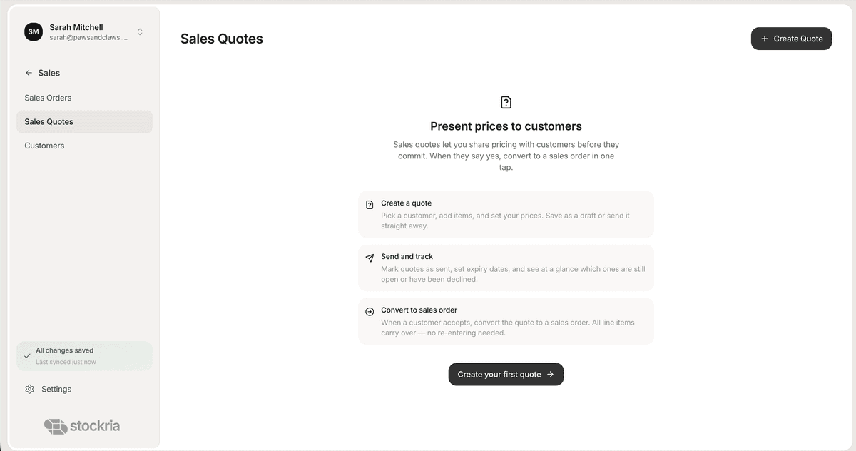Stockria sales orders full dashboard