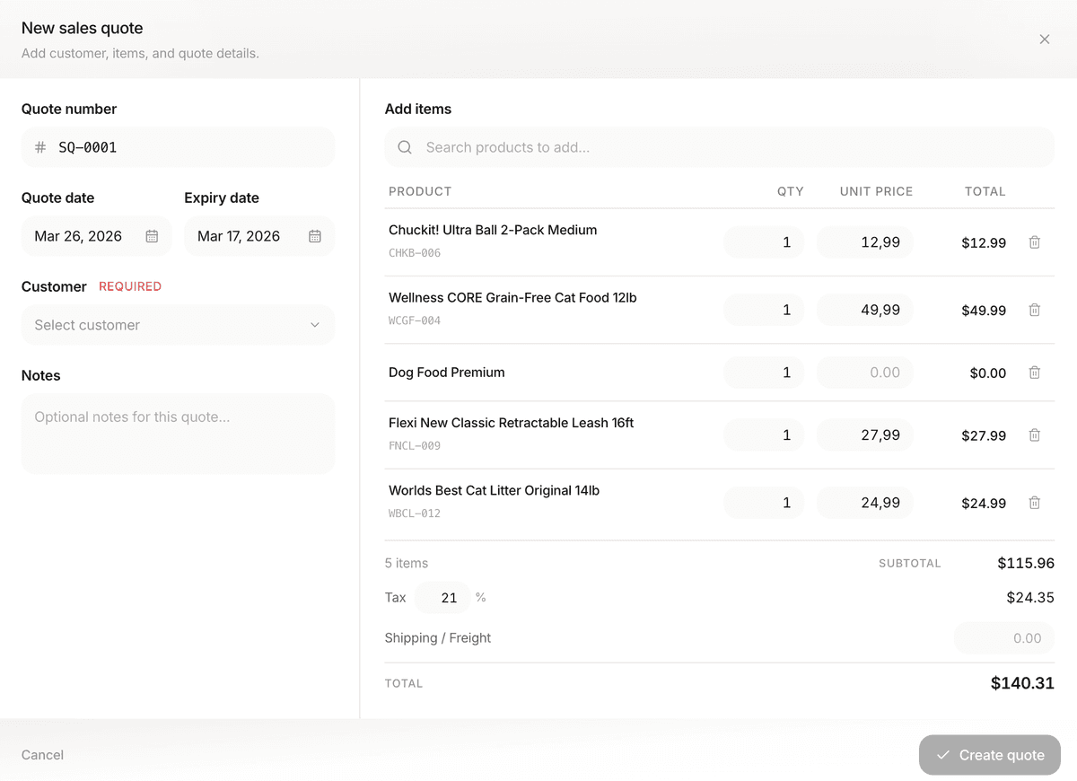 Stockria sales order detail view
