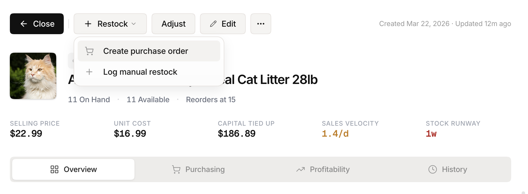 Stockria in action — Reorder point tracking keeps your supply chain on schedule.